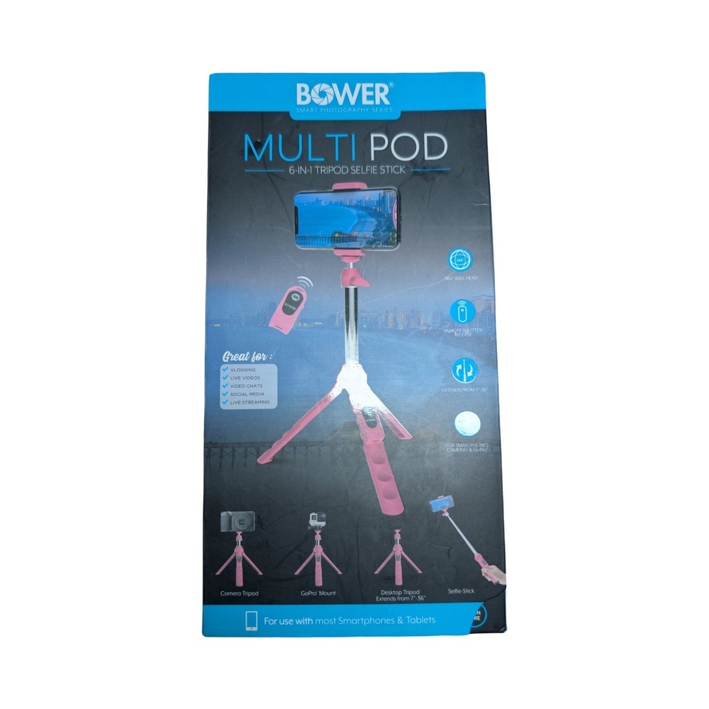 Gg4-O Bower 6-in-1 Professional 36" Tripod Selfie‎ Stick- Multi Pod -Pink